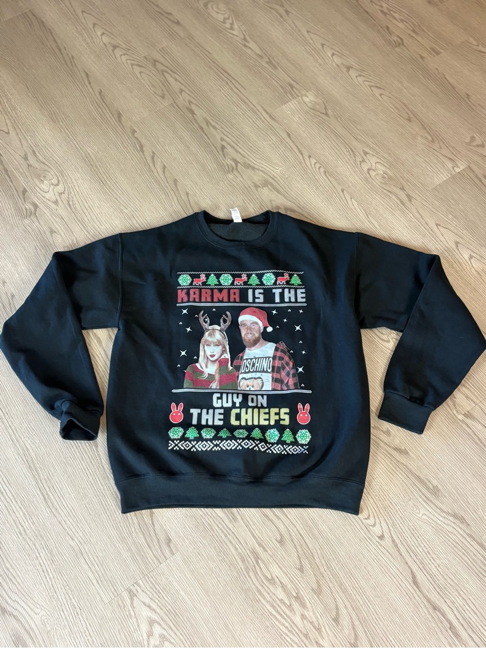 Jerzees Taylor Swift & Travis Kelce Black Holiday Graphic Crewneck Sweatshirt